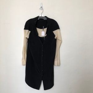 Long Sleeve Button Down Blouse With Cream Sleeves